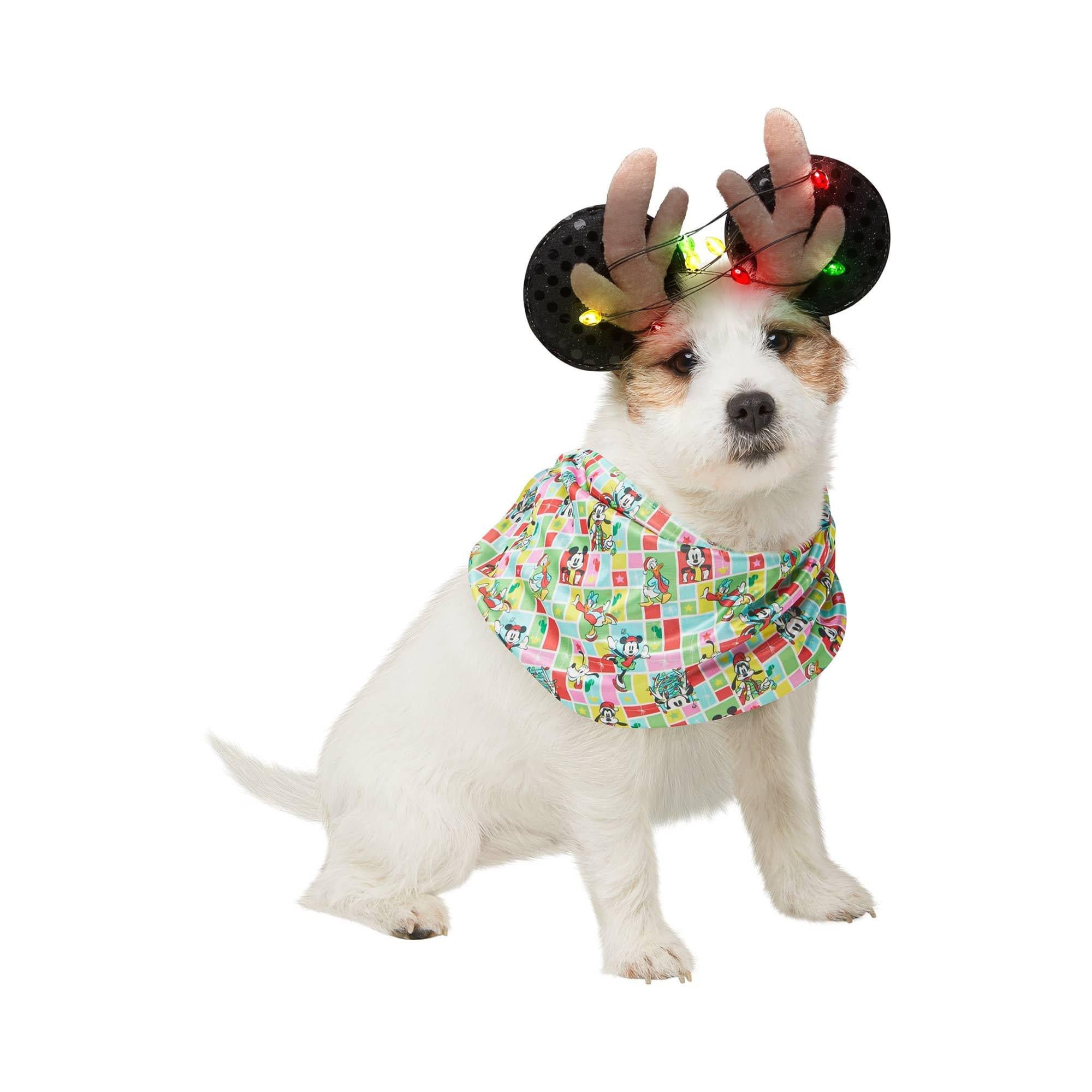 Mickey Mouse Light Up Holiday Reindeer Pet Headpiece and Bandana