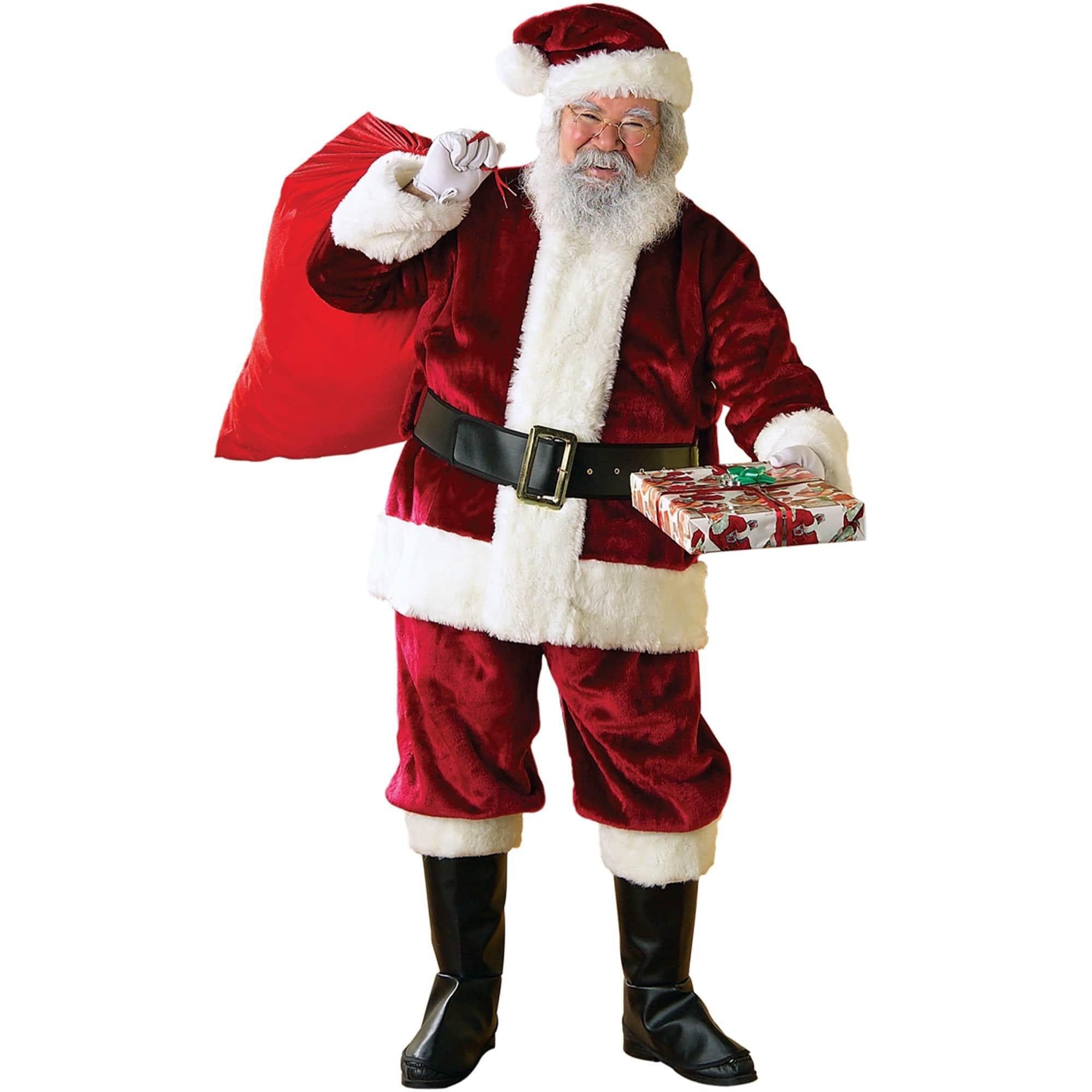Men's Crimson Mega Plush Santa Costume - Deluxe