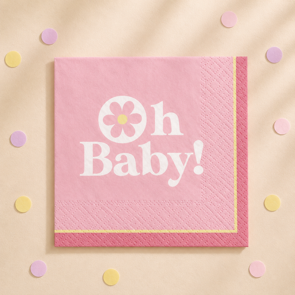 Pink Little Daisy Oh Baby Paper Beverage Napkins, 5in, 16ct