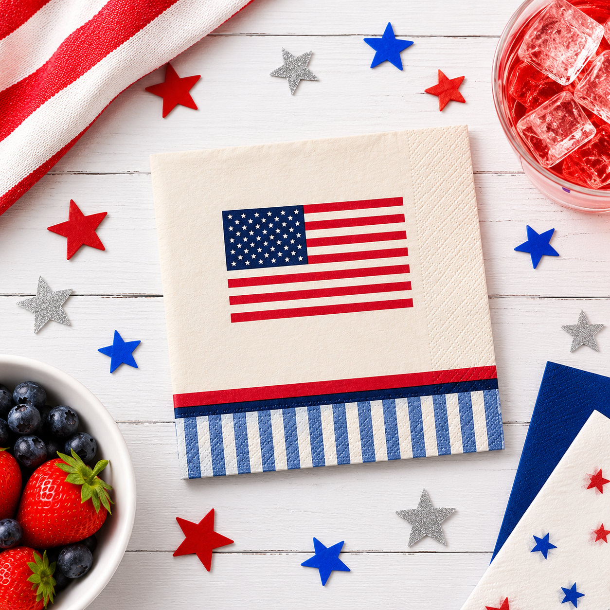 Americana Stripe Beverage Napkins, 16ct